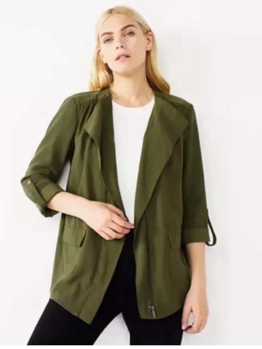 Nine West Olive Green Women's Lightweight Draped Jacket